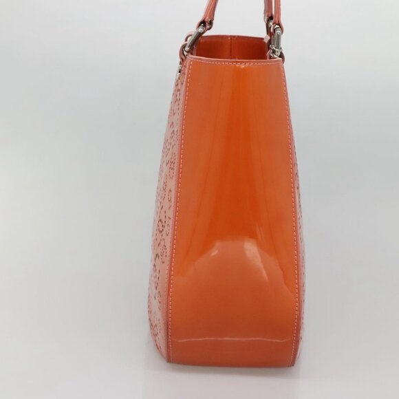 CHANEL Punching Tote Bag Enamel Orange Silver CC Auth - Picture 5 of 15
